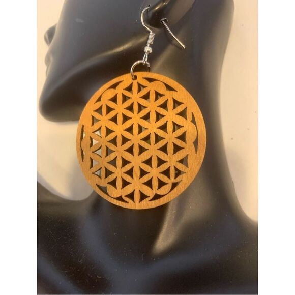 Wooden Laser Cut Earrings - Picture 2 of 3